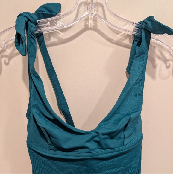 MAISON LEJABY Norma Jeane Knotted One-piece Teal One-Piece Swimsuit Bow Straps - Picture 4 of 8